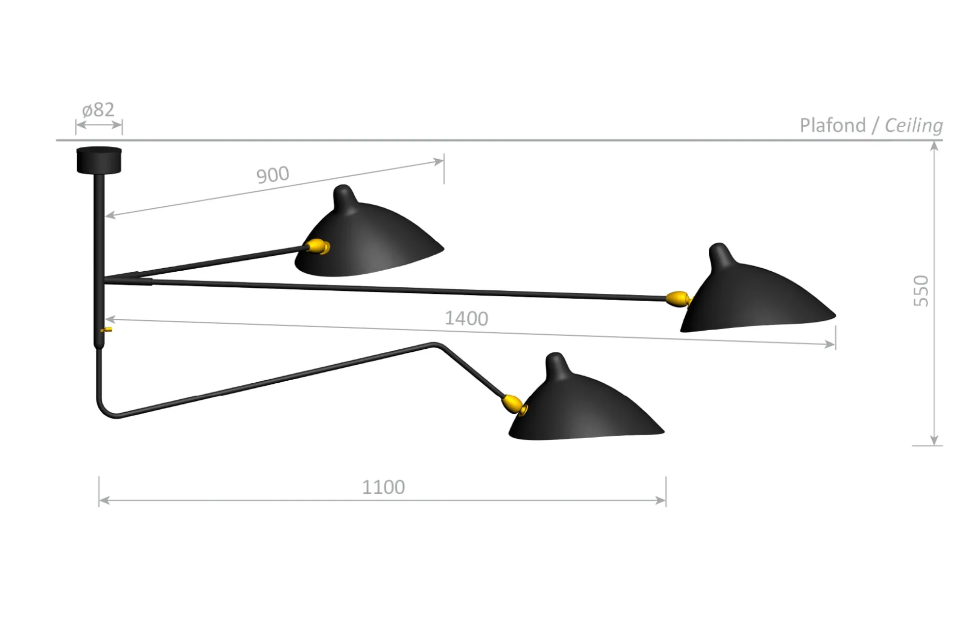 Ceiling Lamp with Three Arms