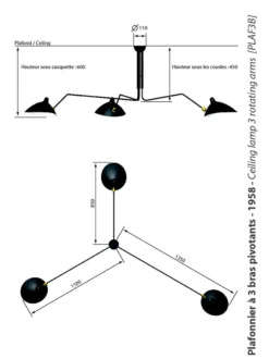 Ceiling Lamp with Three Rotating Arms