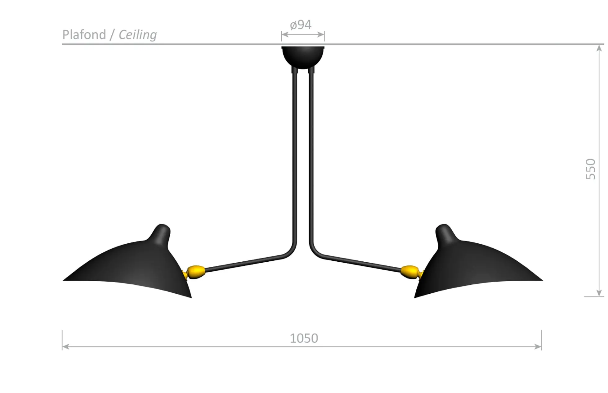 Ceiling Lamp with Two Fixed Arms