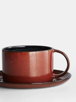 Coffee Cup With Saucer - Dark Blue/Rust
