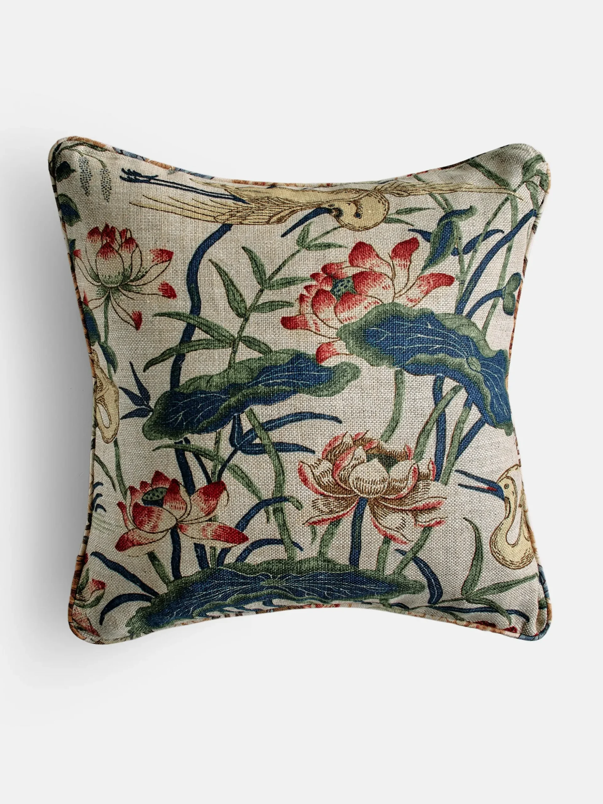 Heron & Lotus Flower Cushion - 55x55 cm