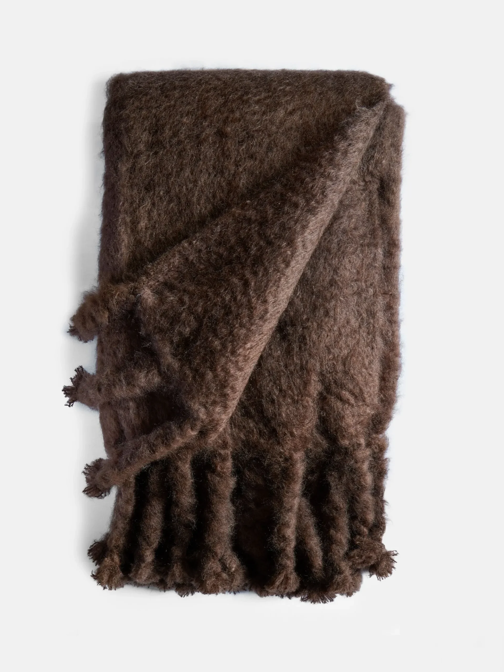 Mohair Tassel Throw - Chocolate Brown