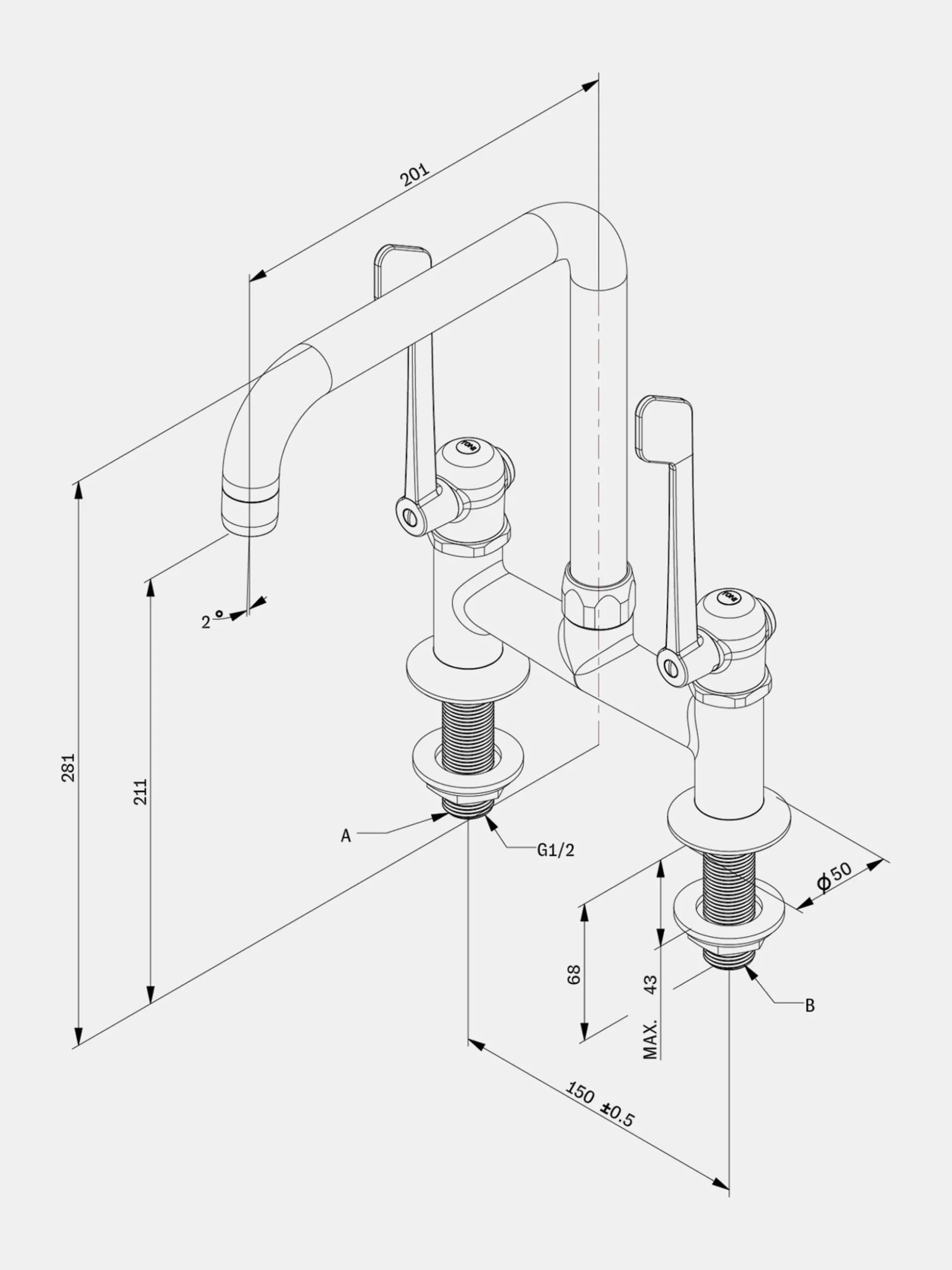 SP Elbow Tap U200 - 2-hole - Brass