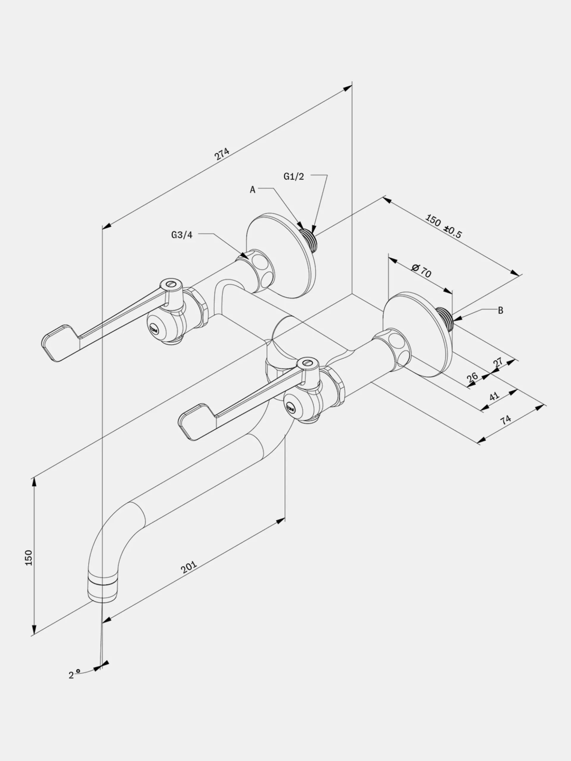 SP Elbow Wall Mounted Tap S200 - Brass
