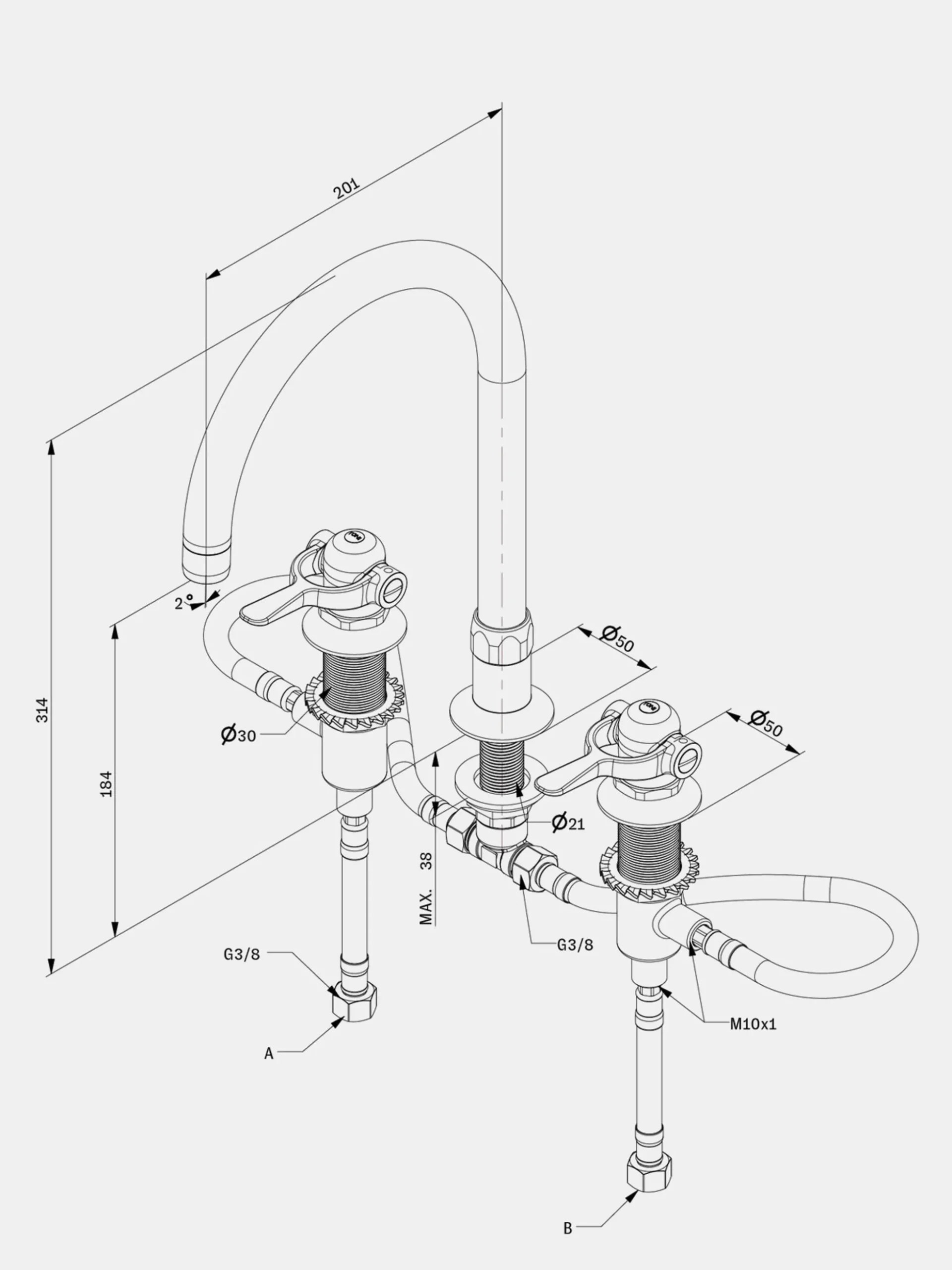 SP Tap Ø200 - 3-hole - Brass