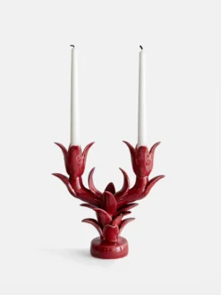 Tulipe Double Candle Holder - Cherry Red