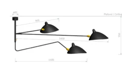 Wall Lamp Three Rotating Straight Arms