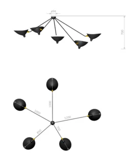 Wall Lamp with Five Fixed Arms