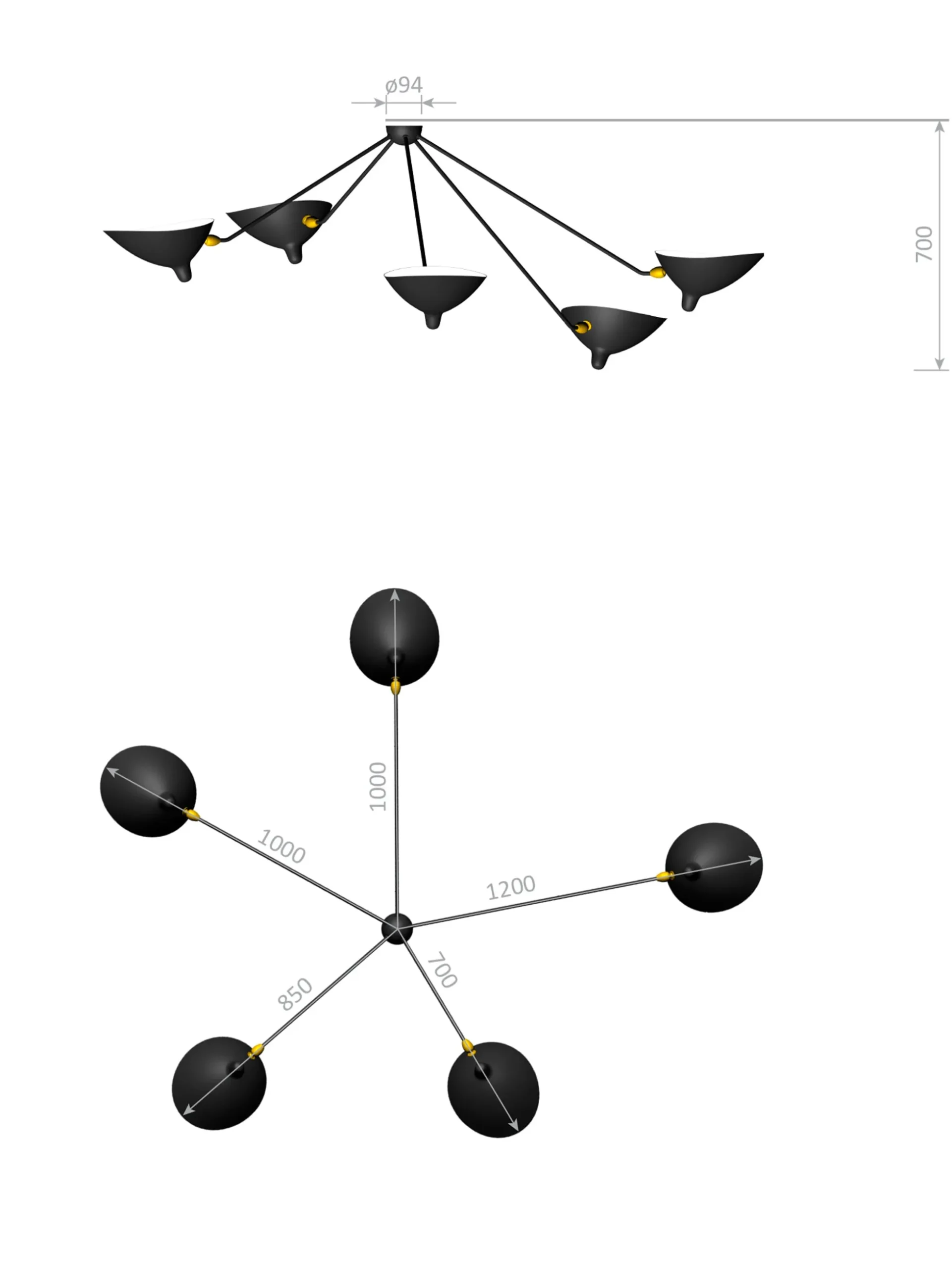 Wall Lamp with Five Fixed Arms