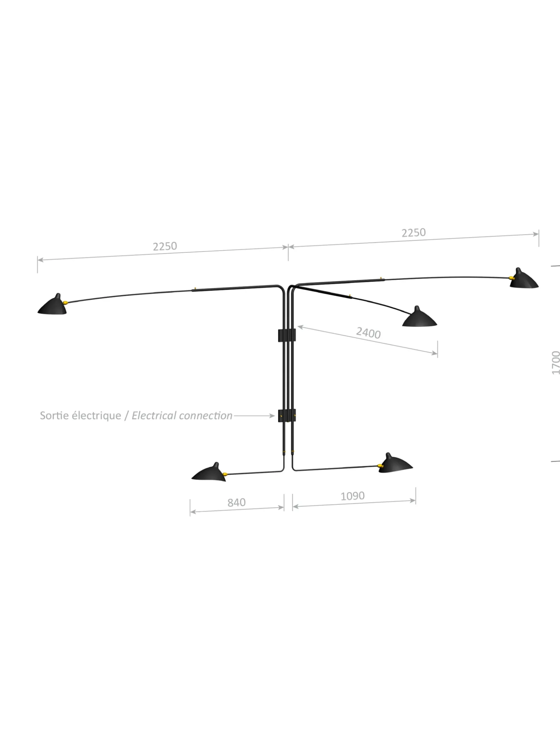 Wall Lamp with Five Rotating Straight Arms