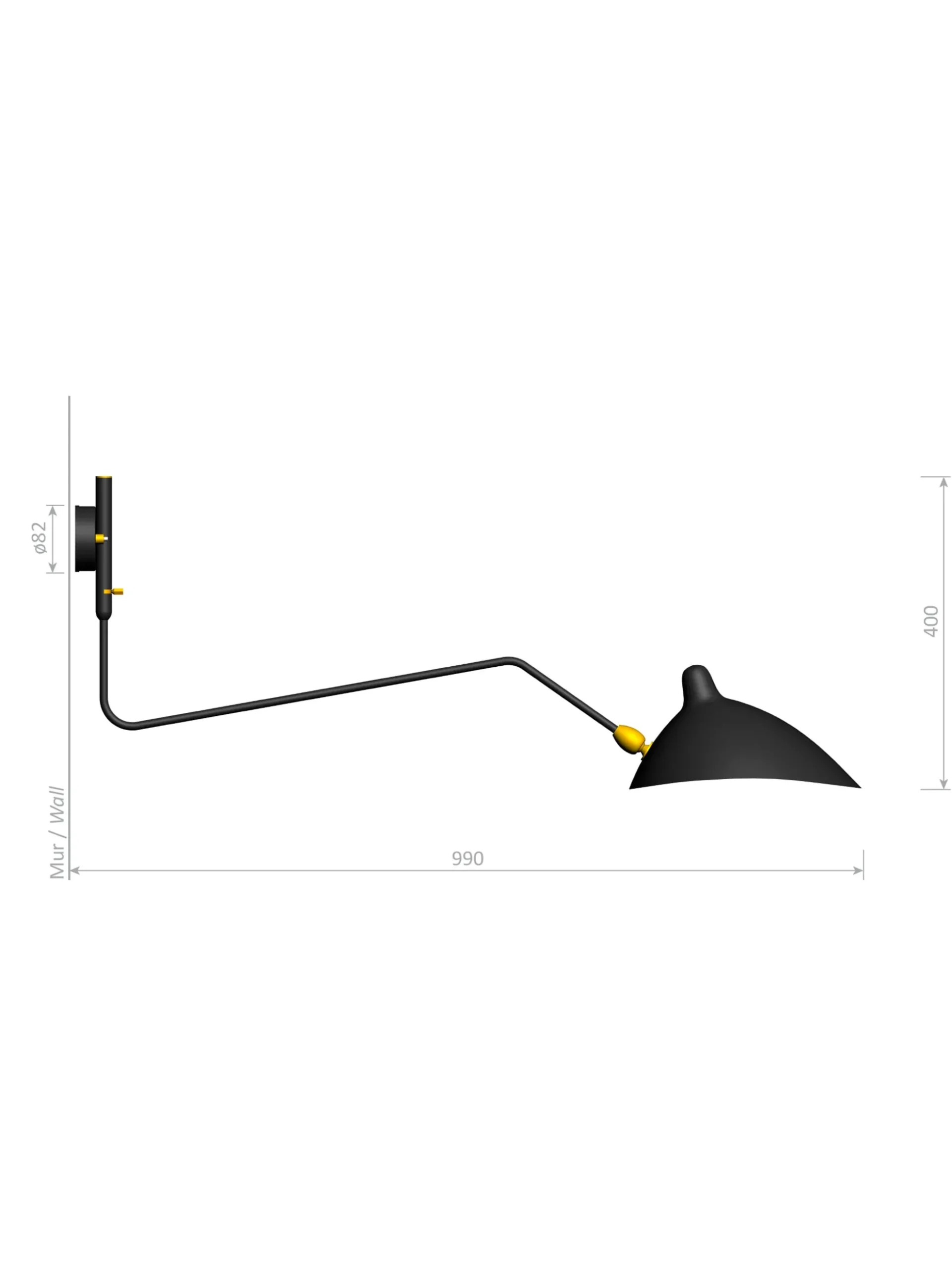 Wall Lamp with One Rotating Curved Arm