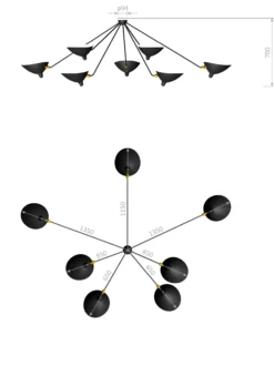 Wall Lamp with Seven Fixed Arms