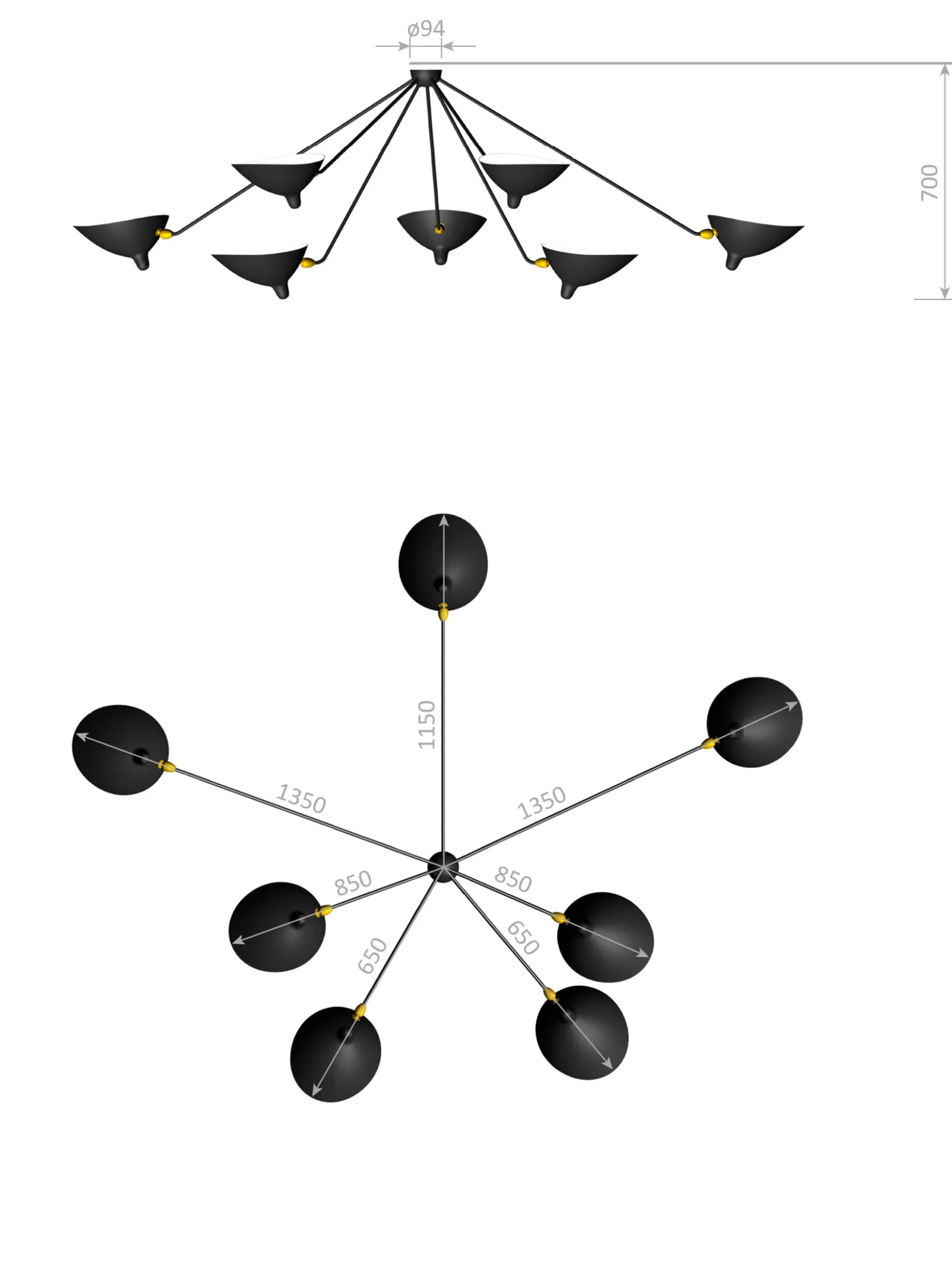 Wall Lamp with Seven Fixed Arms
